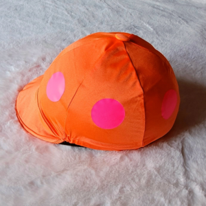 Horse & Jockey Ltd. Reithelmüberzug in Orange mit pinken Punkten