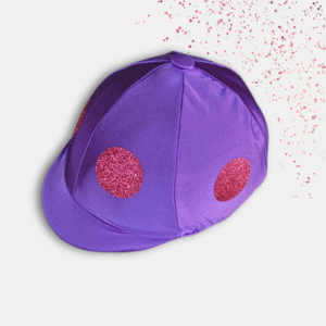 Horse & Jockey Ltd. Reithelmüberzug in Violett mit roten Glitzerpunkten