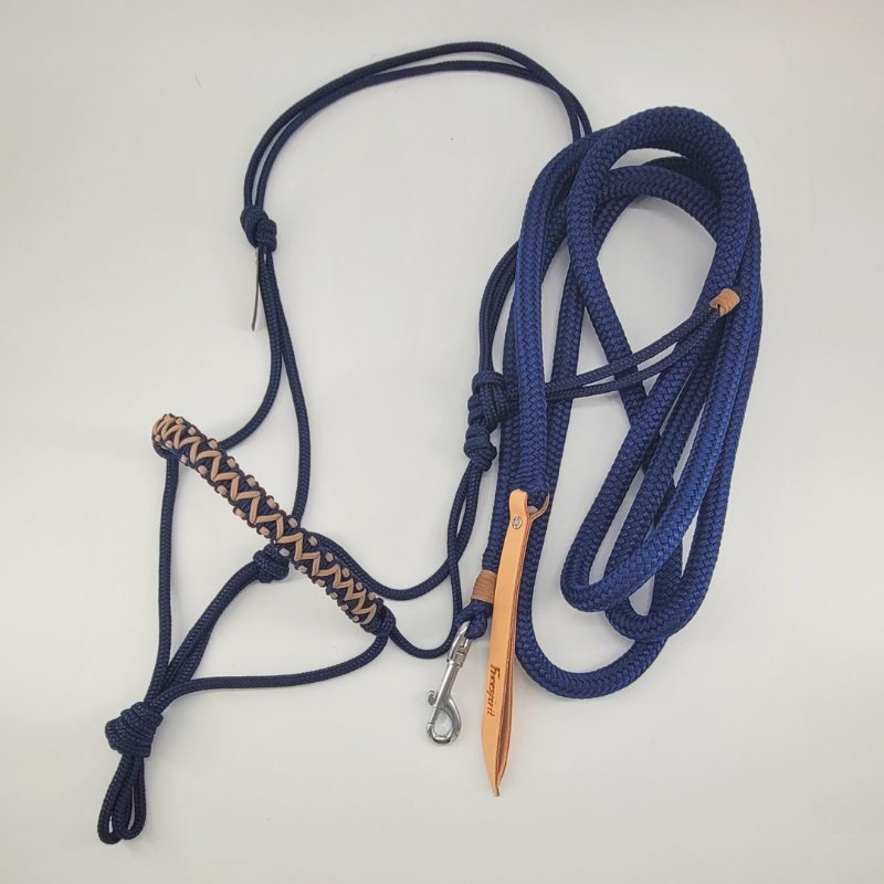 Free Spirit Knotenhalfter Snake mit Bodenarbeitsseil PONY in Marineblau